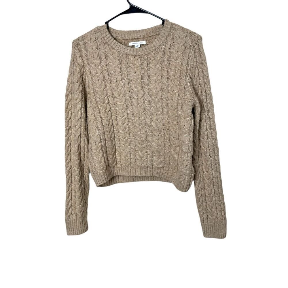 American Eagle Tan Cable Knit Sweater Size Large